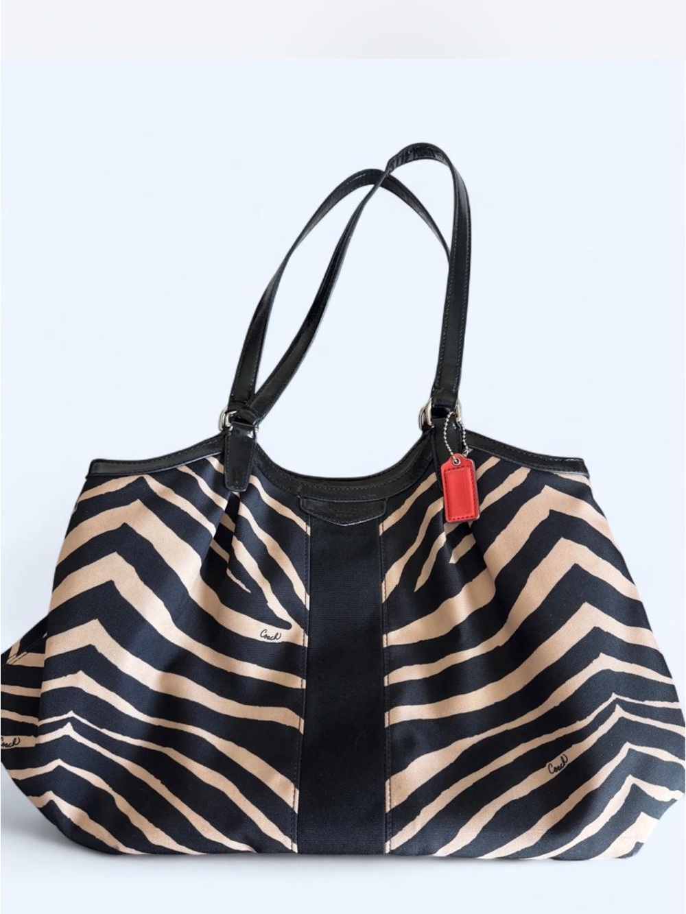 Vintage Coach Zebra Print Canvas Shoulder Bag